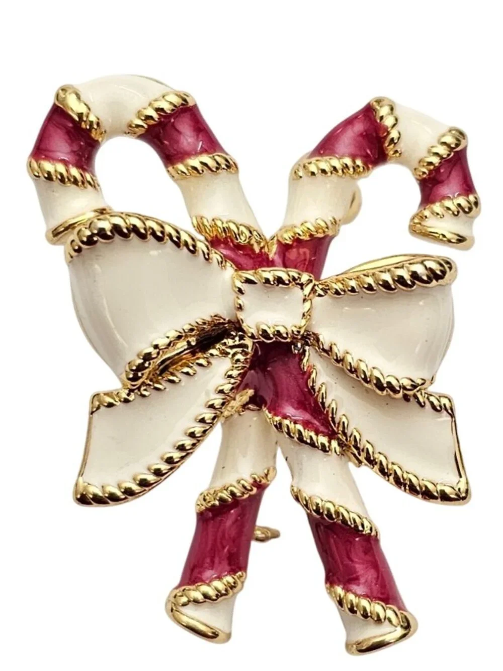 Red Creme Candy Cane Brooch Christmas Pin